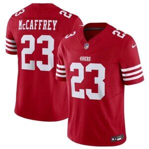 You May Select Mens Youths  23 Christian McCaffrey Scarlet Stitched Vapor Jerse